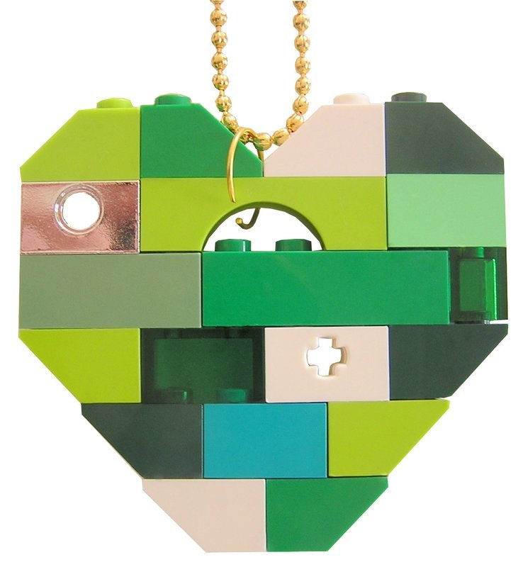 ​Collectible heart pendant (Single thickness) Model 3 - made from LEGO® bricks on a 24&quot; Gold plated ballchain - LUCK - SAINT PATRICK&#39;S DAY