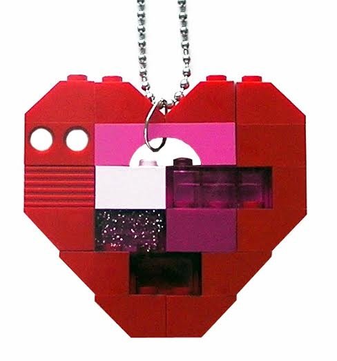 Collectible heart pendant (Single thickness) Model 5 - made from LEGO® bricks on a 24&quot; Silver plated ballchain