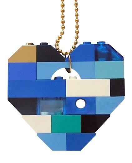 Collectible heart pendant (Single thickness) Model 6 - made from LEGO® bricks on a 24&quot; Gold plated ballchain - NAVY