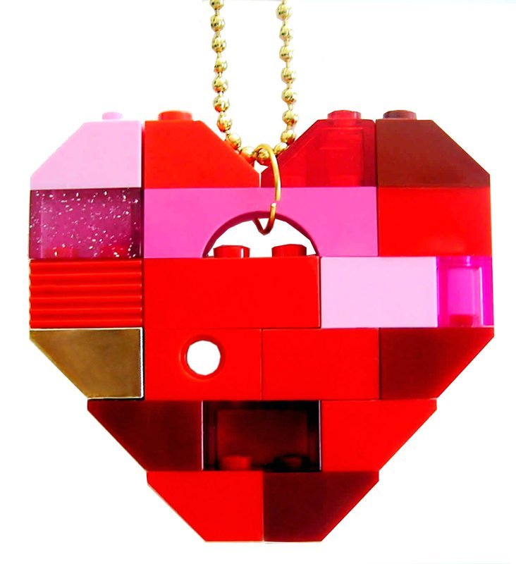 Collectible heart pendant (Single thickness) Model 7 - made from LEGO® bricks on a 24&quot; Gold plated ballchain