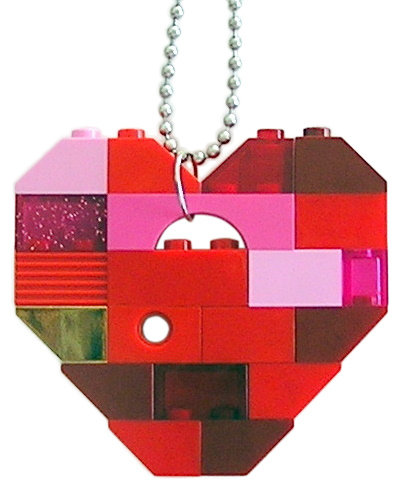​Collectible heart pendant (Single thickness) Model 7 - made from LEGO® bricks on a 24&quot; Silver plated ballchain