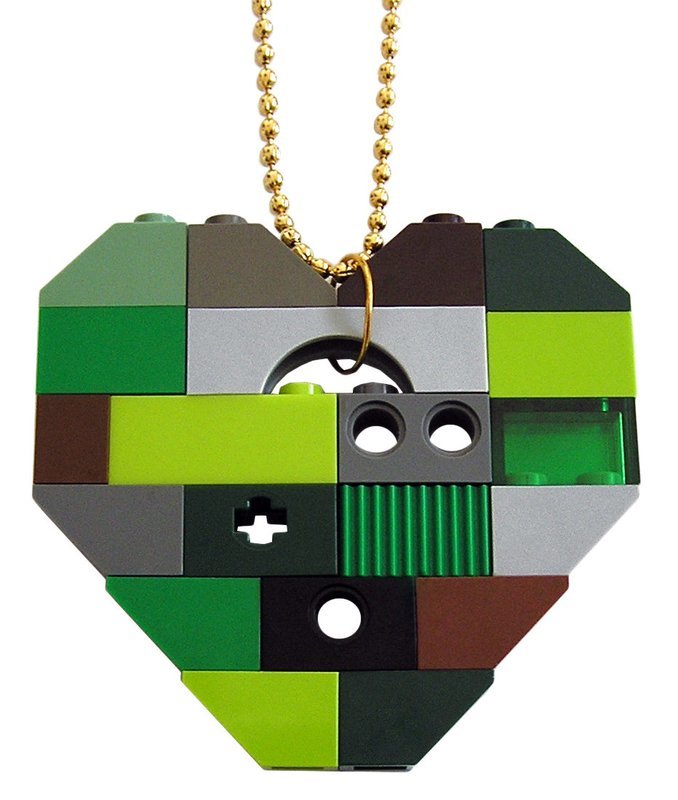 ​Collectible heart pendant (Single thickness) Model 8 - made from LEGO® bricks on a 24&quot; Gold plated ballchain - CAMOUFLAGE