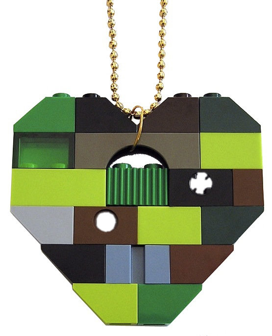 Collectible heart pendant (Single thickness) Model 9 - made from LEGO® bricks on a 24&quot; Gold plated ballchain - CAMOUFLAGE