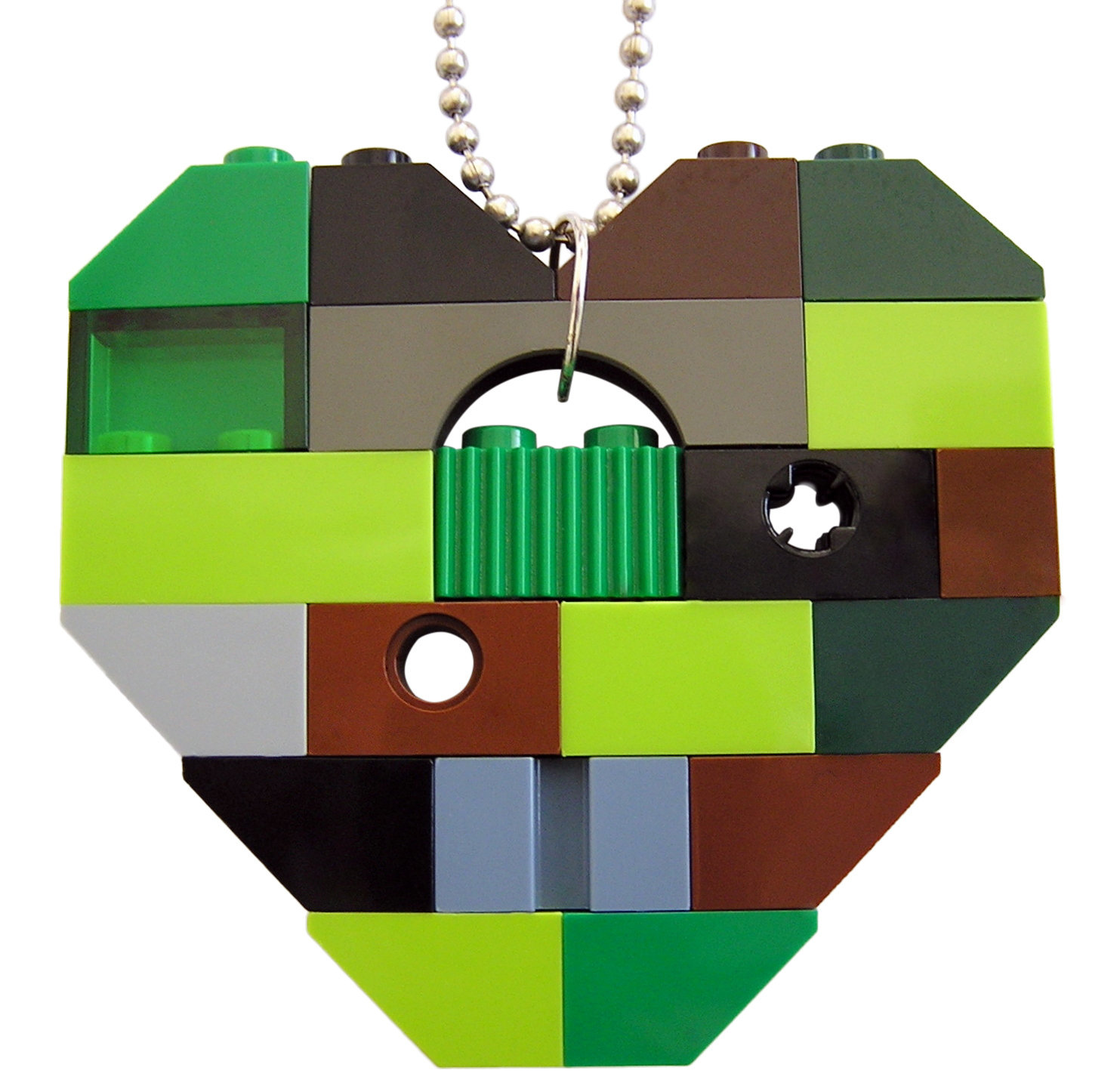 Collectible heart pendant (Single thickness) Model 9 - made from LEGO® bricks on a 24" Silver plated ballchain - CAMOUFLAGE