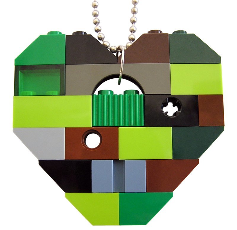 Collectible heart pendant (Single thickness) Model 9 - made from LEGO® bricks on a 24&quot; Silver plated ballchain - CAMOUFLAGE