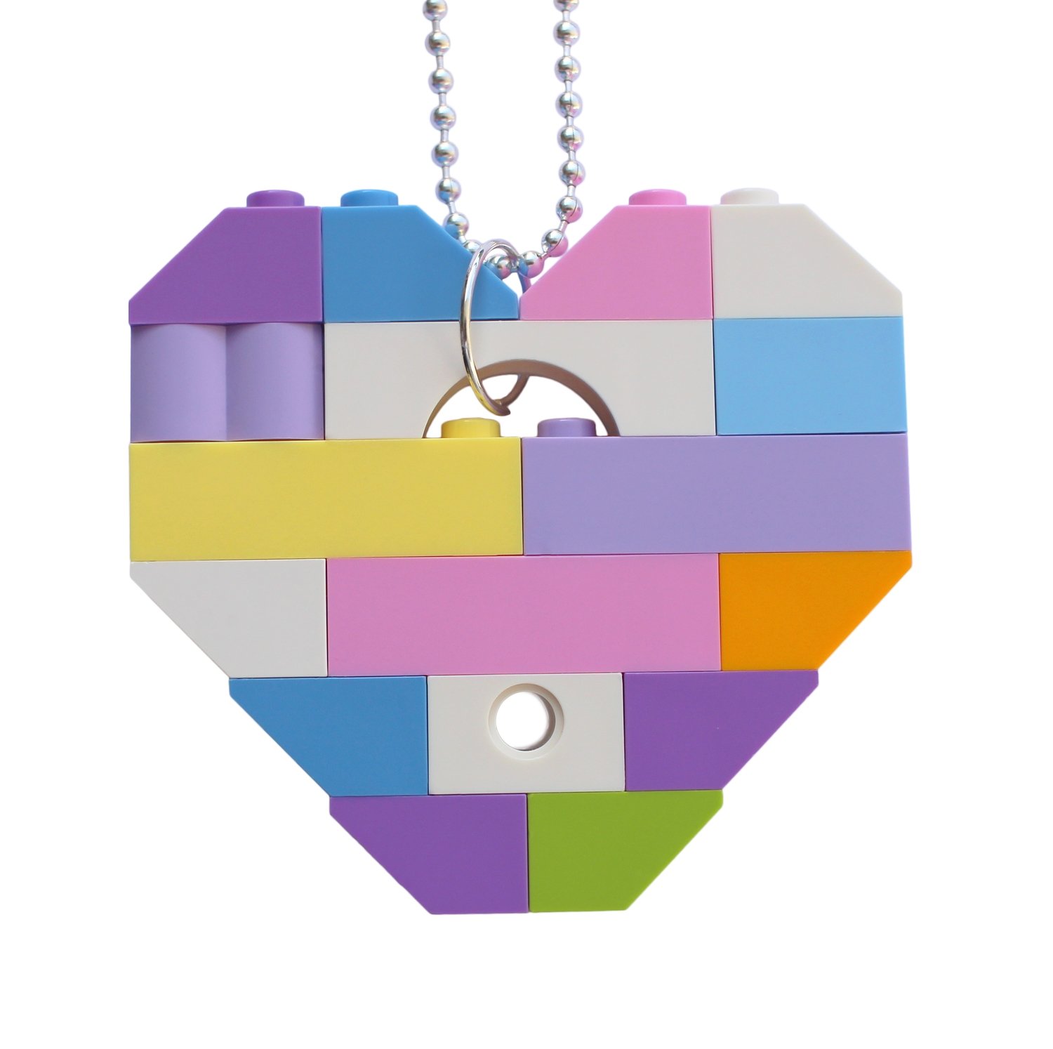 ​Collectible heart pendant (Single thickness) Model 11 - made from LEGO® bricks on a 24" Silver plated ballchain - KAWAII PASTEL