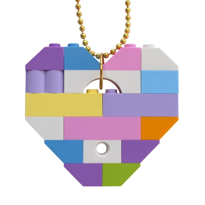 ​Collectible heart pendant (Single thickness) Model 11 - made from LEGO® bricks on a 24&quot; Gold plated ballchain - KAWAII PASTEL
