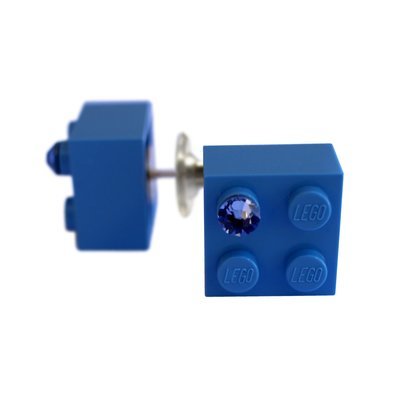 Light Blue LEGO® brick 2x2 with a Blue SWAROVSKI® crystal on a Silver plated stud/silicone back stopper