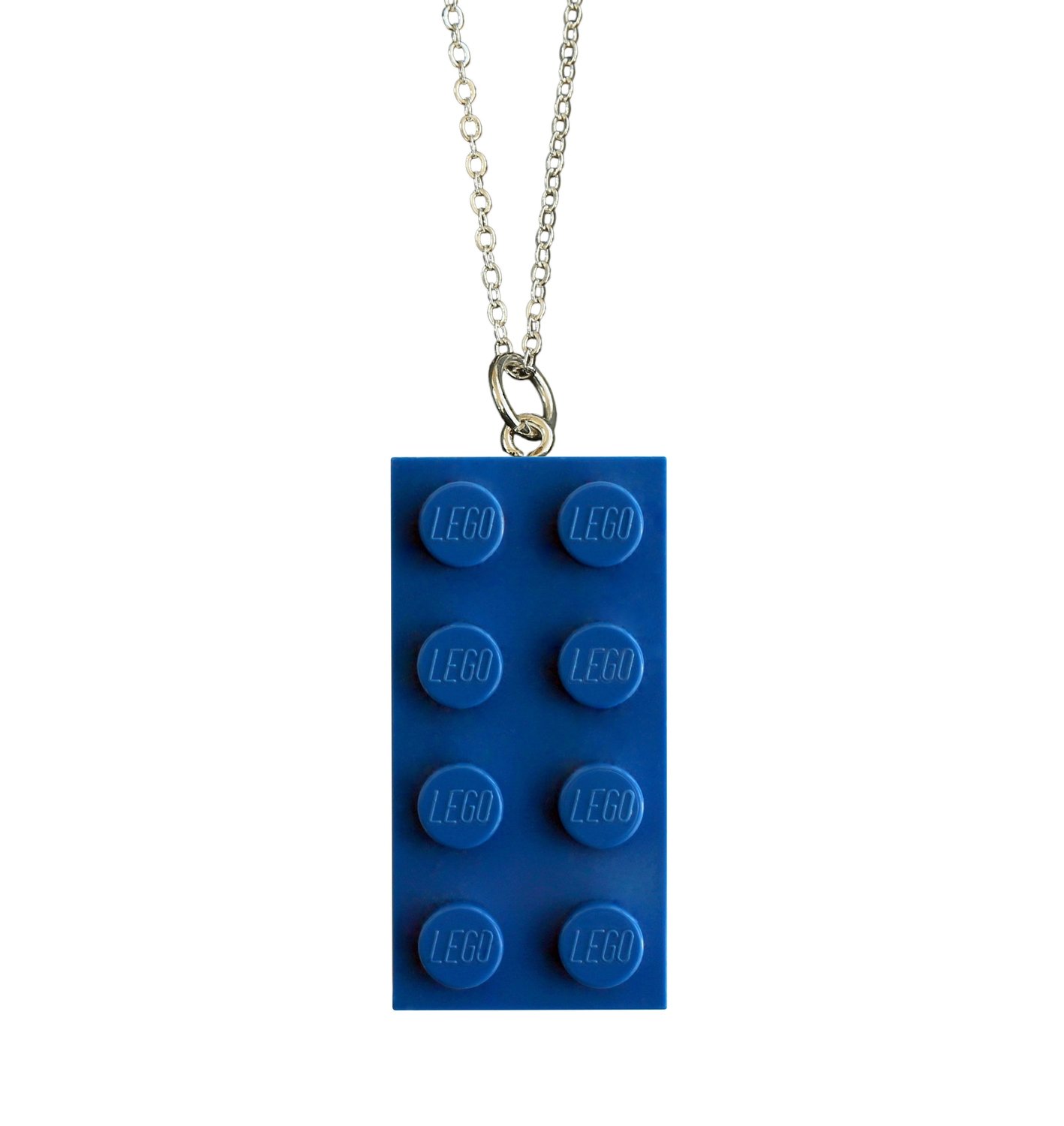 ​Dark Blue LEGO® brick 2x4 on a Silver plated trace chain (18" or 24")