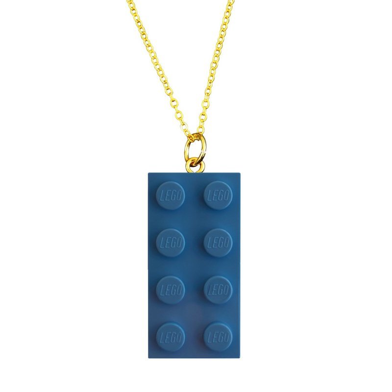 Light Blue LEGO® brick 2x4 on a Gold plated trace chain (18&quot; or 24&quot;)