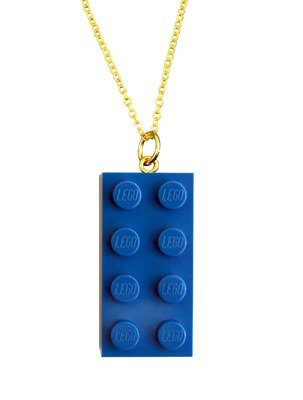 Dark Blue LEGO® brick 2x4 on a Gold plated trace chain (18" or 24")