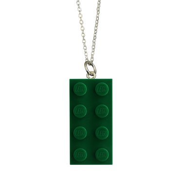 ​Dark Green LEGO® brick 2x4 on a Silver plated trace chain (18" or 24")