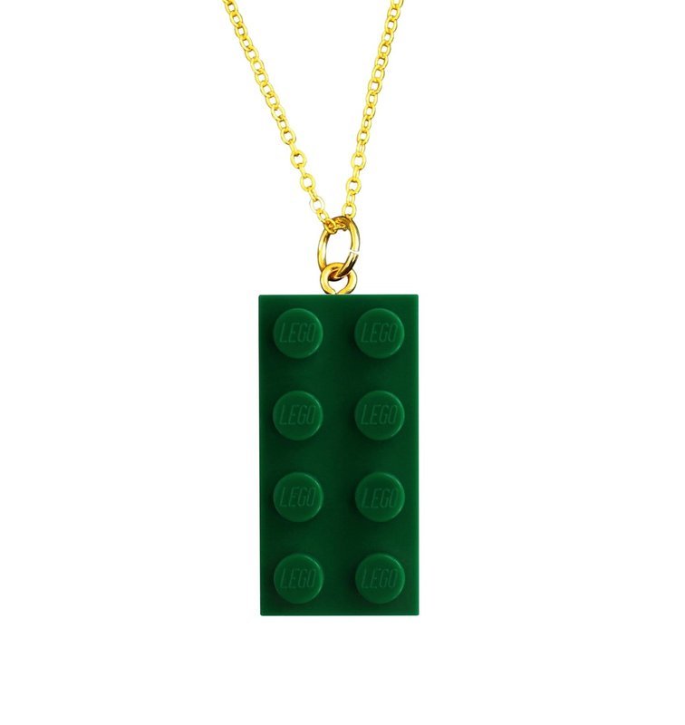 ​Dark Green LEGO® brick 2x4 on a Gold plated trace chain (18&quot; or 24&quot;)​