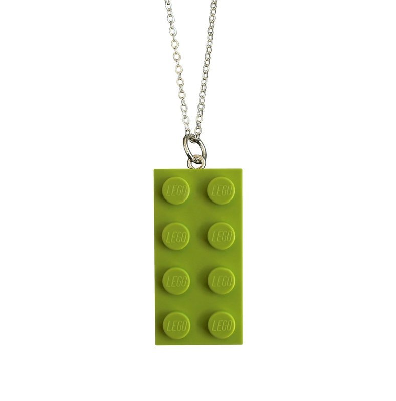 Light Green LEGO® brick 2x4 on a Silver plated trace chain (18&quot; or 24&quot;)