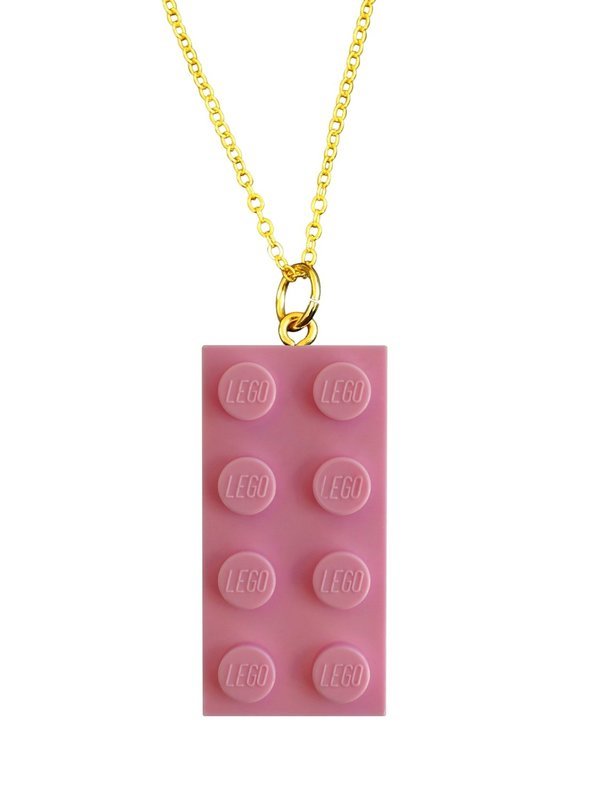 Light Pink LEGO® brick 2x4 on a Gold plated trace chain (18&quot; or 24&quot;)