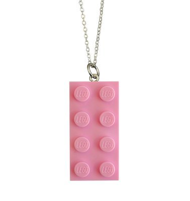 Light Pink LEGO® brick 2x4 on a Silver plated trace chain (18" or 24")