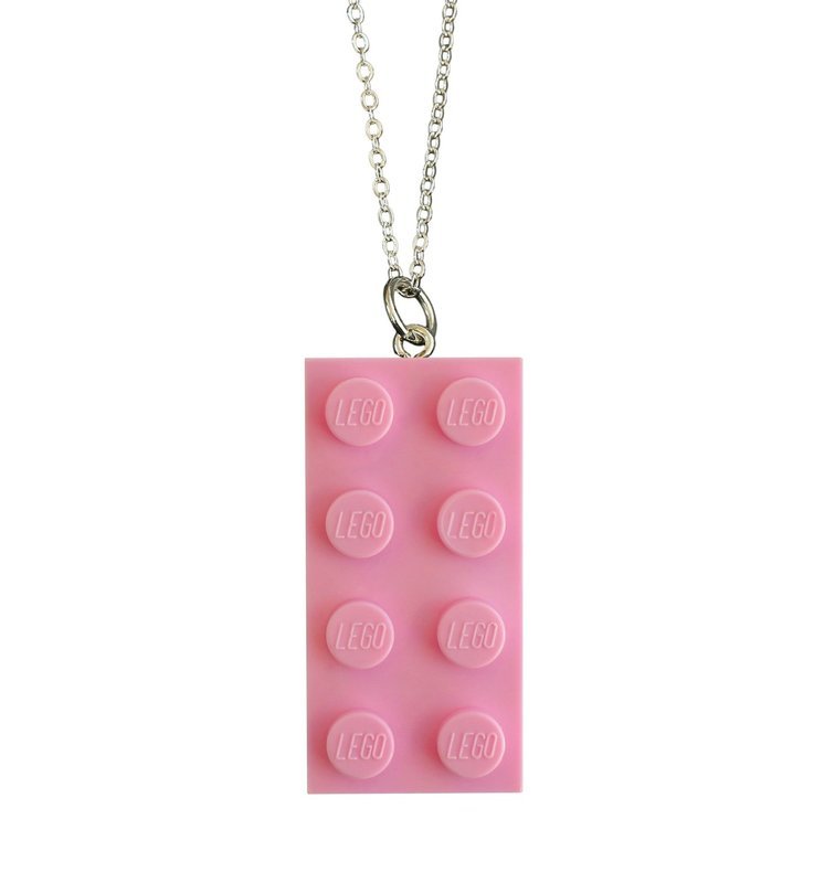 Light Pink LEGO® brick 2x4 on a Silver plated trace chain (18&quot; or 24&quot;)