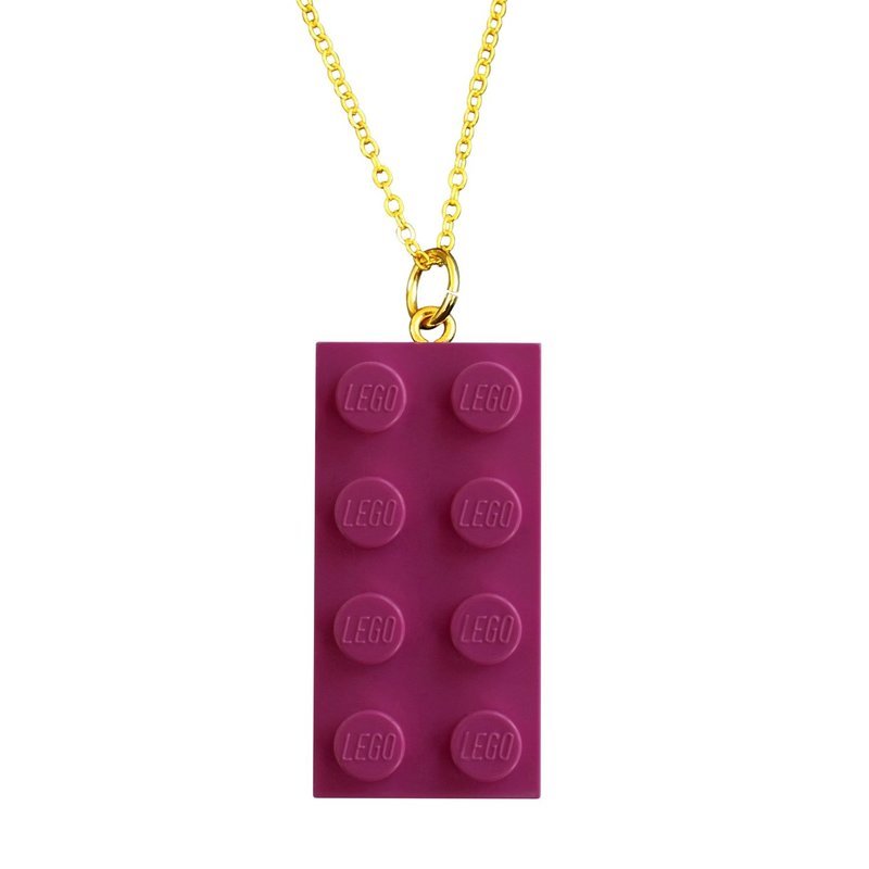 ​Dark Pink LEGO® brick 2x4 on a Gold plated trace chain (18&quot; or 24&quot;)