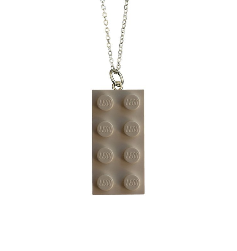 White LEGO® brick 2x4 on a Silver plated trace chain (18&quot; or 24&quot;)