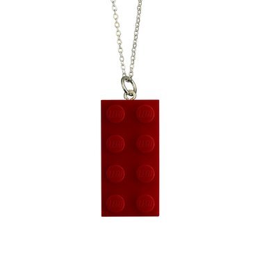 Red LEGO® brick 2x4 on a Silver plated trace chain (18" or 24")
