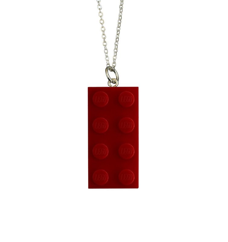 Red LEGO® brick 2x4 on a Silver plated trace chain (18&quot; or 24&quot;)