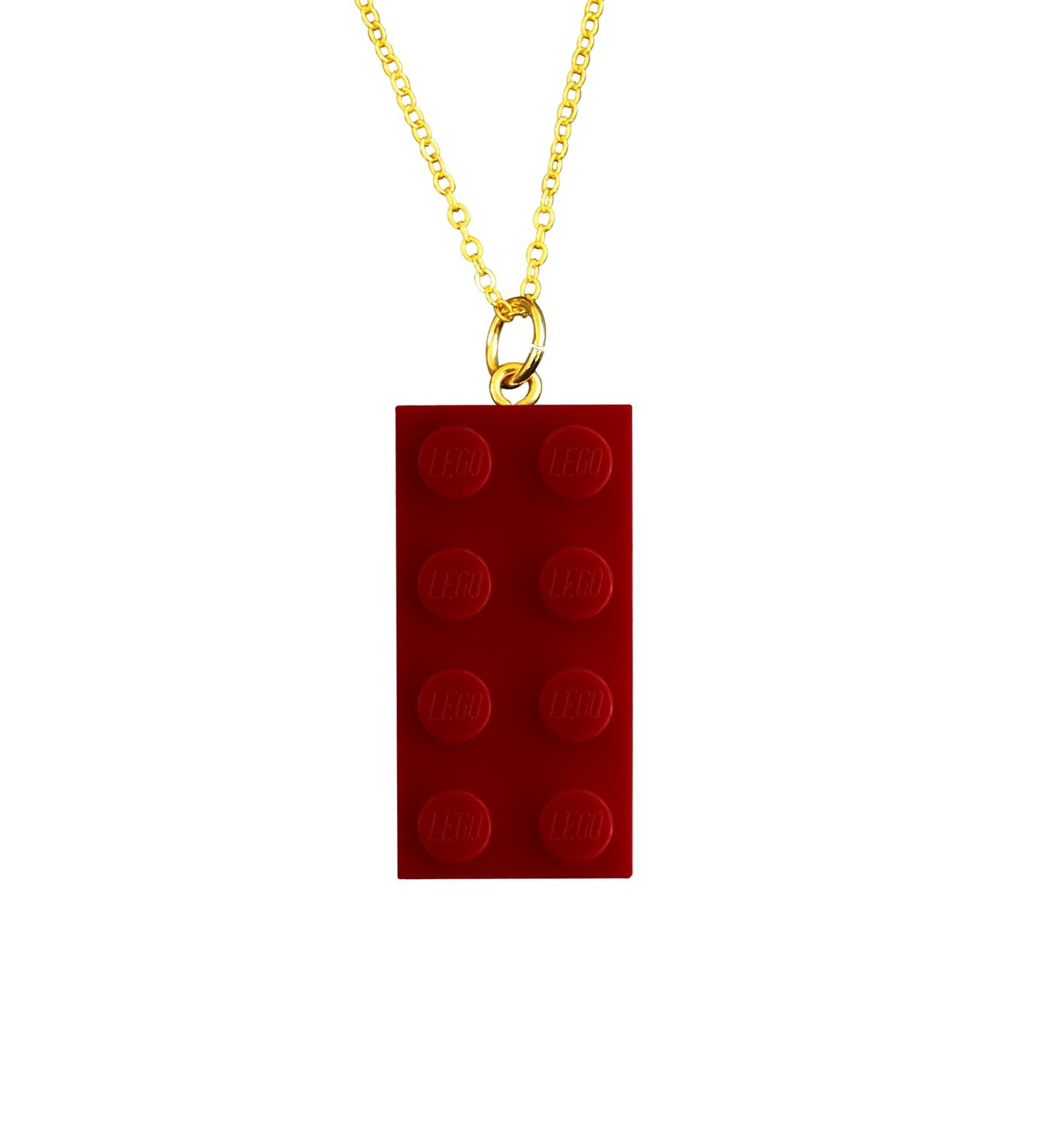 ​Red LEGO® brick 2x4 on a Gold plated trace chain (18" or 24")