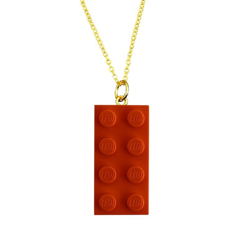 ​Orange LEGO® brick 2x4 on a Gold plated trace chain (18&quot; or 24&quot;)