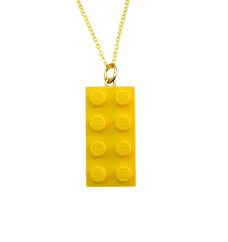 ​Yellow LEGO® brick 2x4 on a Gold plated trace chain (18&quot; or 24&quot;)