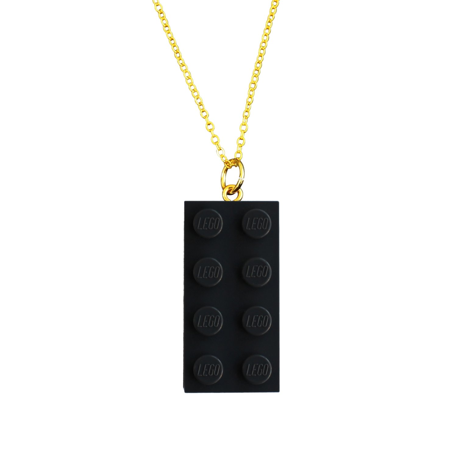 Gray LEGO® brick 2x4 on a Gold plated trace chain (18" or 24")