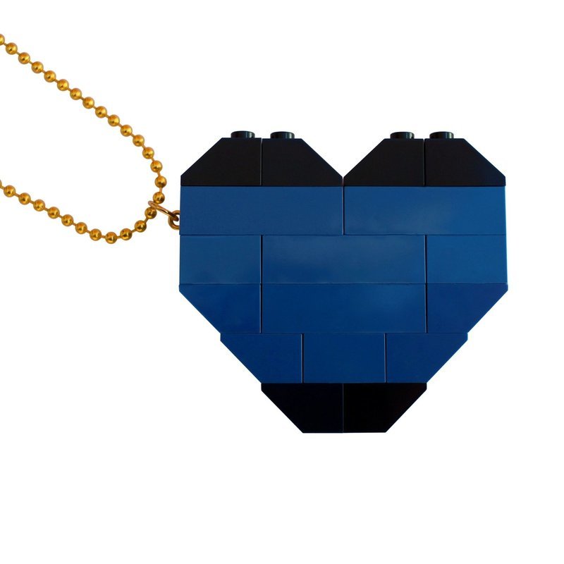 ​Collectible heart pendant (Double thickness) Model 6 - made from LEGO® bricks on a 24&quot; Gold plated ballchain - NAVY