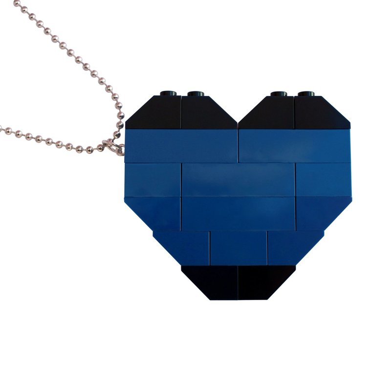 ​​Collectible heart pendant (Double thickness) Model 6 - made from LEGO® bricks on a 24&quot; Silver plated ballchain - NAVY