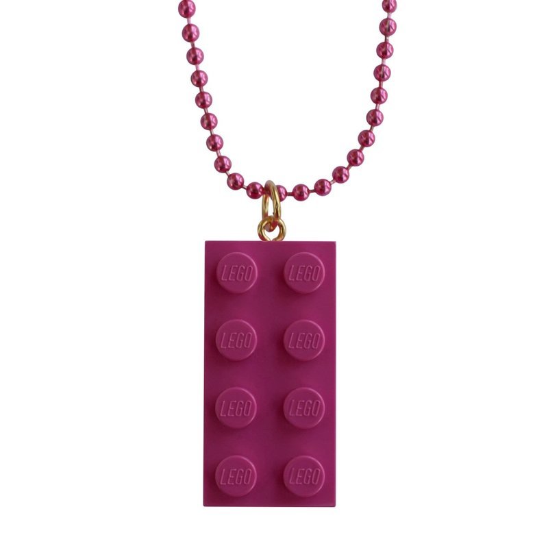 Dark Pink LEGO® brick 2x4 on a 24&quot; Pink ballchain