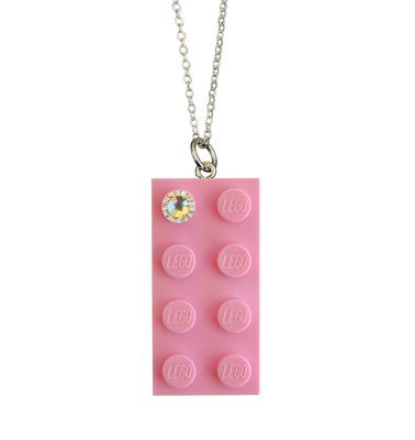 ​Light Pink LEGO® brick 2x4 with a ‘Diamond’ color SWAROVSKI® crystal on a Silver plated trace chain (18" or 24")