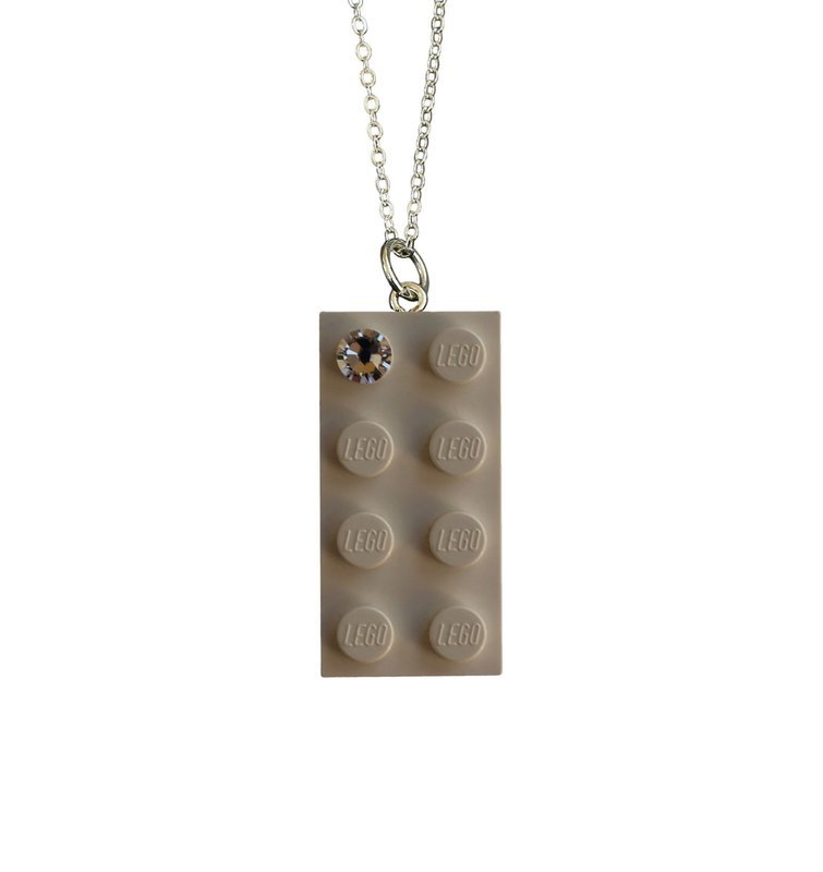 ​White LEGO® brick 2x4 with a ‘Diamond’ color SWAROVSKI® crystal on a Silver plated trace chain (18&quot; or 24&quot;)