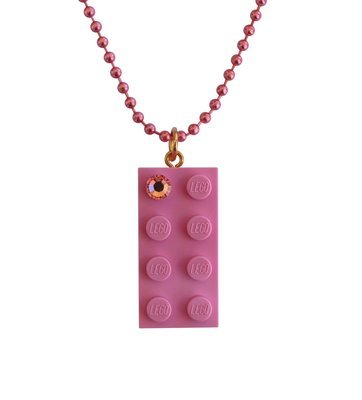 Light Pink LEGO® brick 2x4 with a Pink SWAROVSKI® crystal on a 24" Pink ballchain​