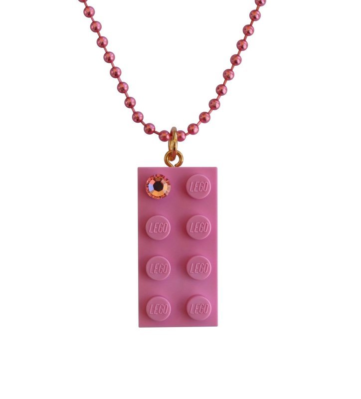 Light Pink LEGO® brick 2x4 with a Pink SWAROVSKI® crystal on a 24&quot; Pink ballchain​