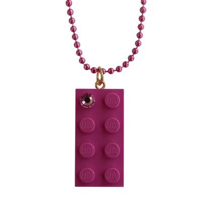 Dark Pink LEGO® brick 2x4 with a Pink SWAROVSKI® crystal on a 24" Pink ballchain