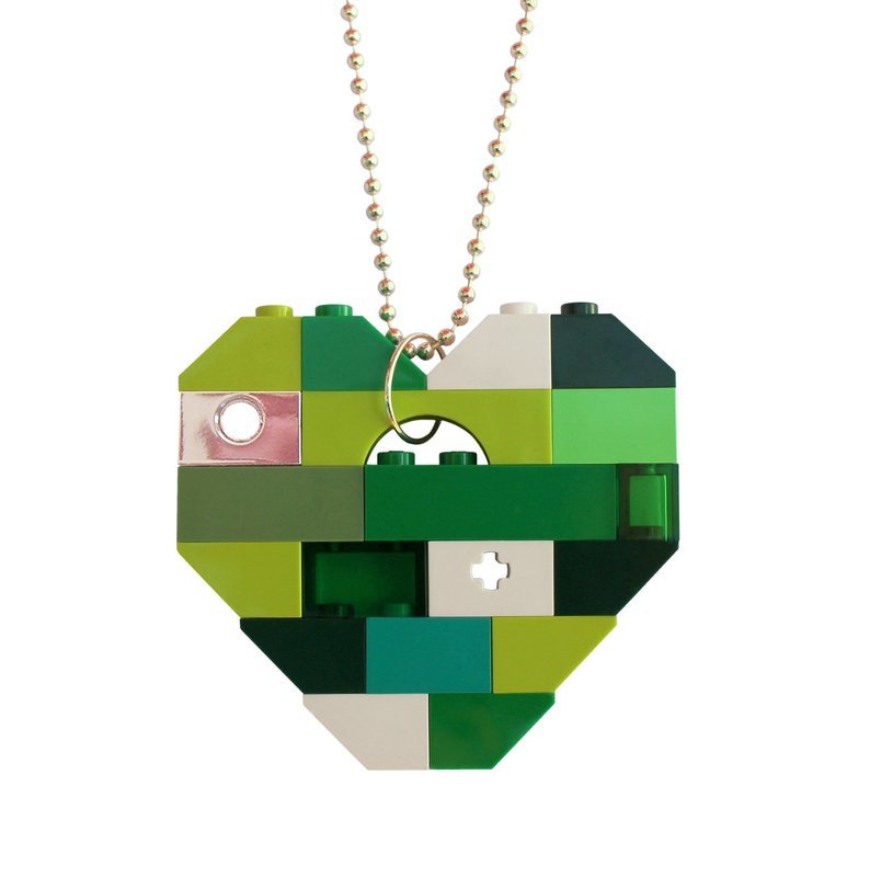 ​Collectible heart pendant (Single thickness) Model 3 - made from LEGO® bricks on a 24&quot; Silver plated ballchain - LUCK - SAINT PATRICK&#39;S DAY