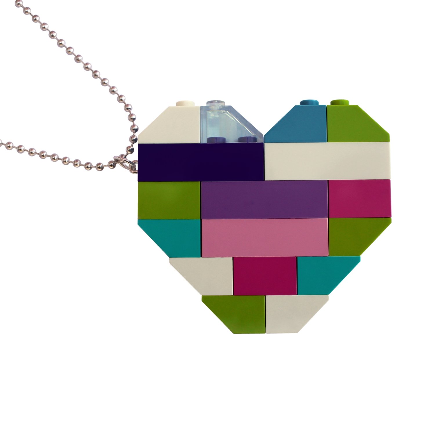 ​​Collectible heart pendant (Double thickness) Model 4 - made from LEGO® bricks on a 24" Silver plated ballchain