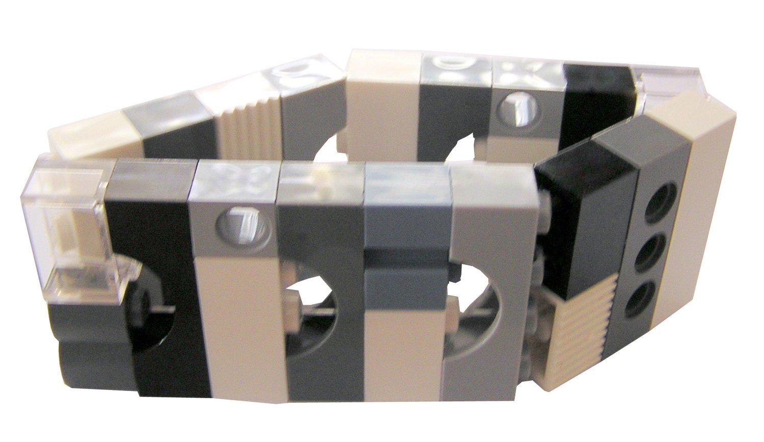 Collectible bracelet Model 15 - made from LEGO® bricks on stretchy cords - BLACK &amp; WHITE