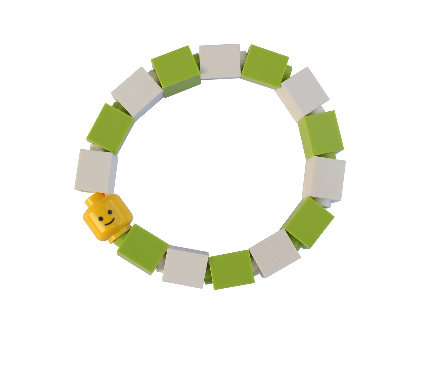 ​Collectible Kids bracelet Model 2 - made from LEGO® bricks and LEGO® Minifigure head on stretchy cords