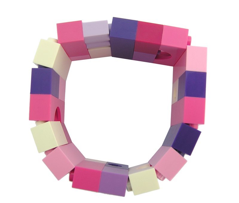Collectible bracelet Model 20 - made from LEGO® bricks on stretchy cords - KAWAII PINK &amp; PURPLE