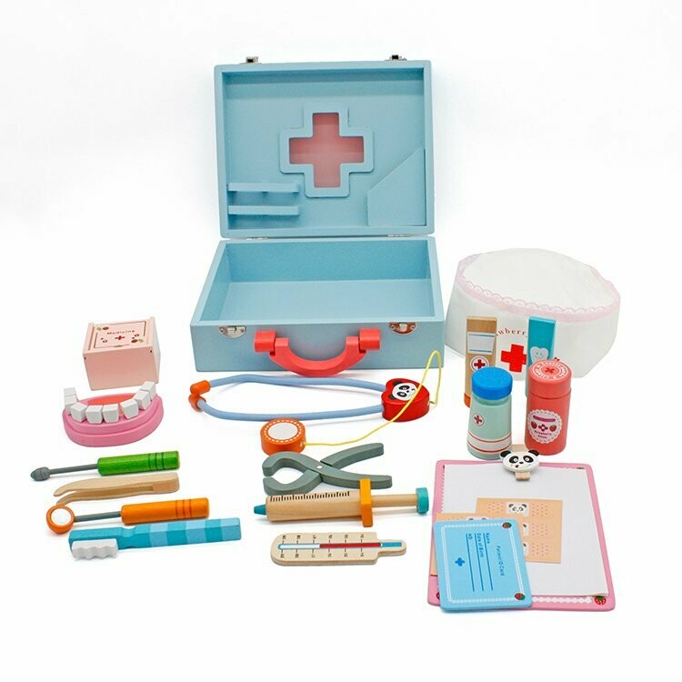 Kit docteur avec mallette et accessoires en bois, retrait magasin 1h, livraison sous 3 jours