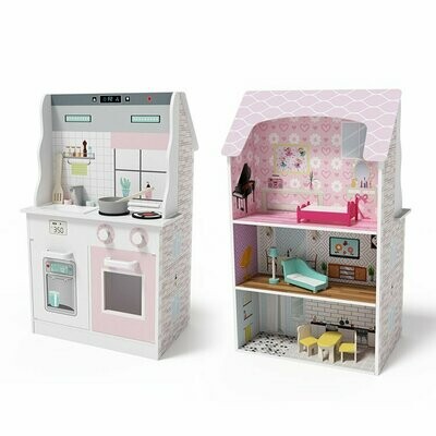 Maison de poupée 2 en 1 avec accessoires WOODoudou, 64 x 48 x 91cm, retrait magasin 1h, livraison sous 24/48h