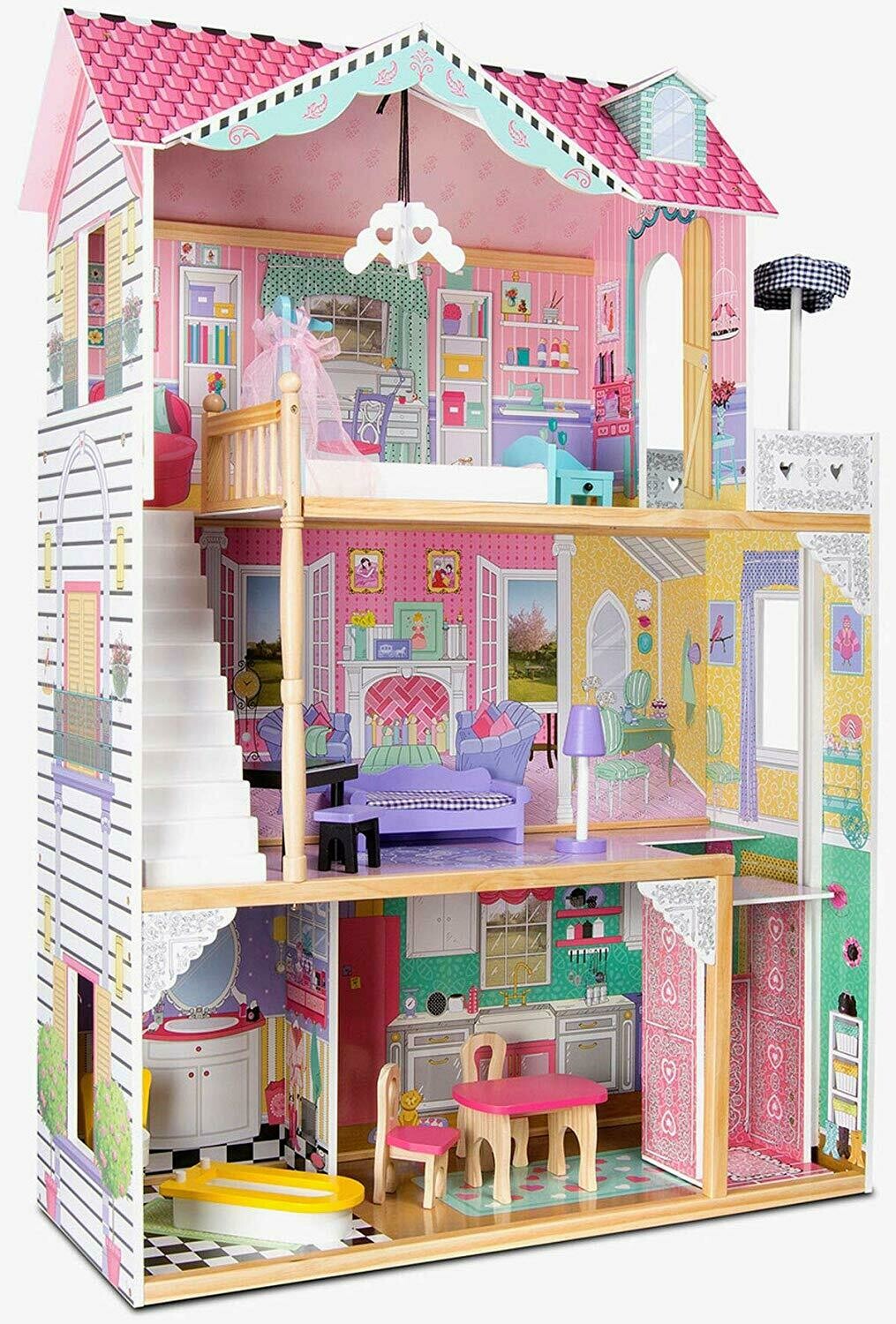 KidKraft 65934 Maison de poupées en bois Annabelle incluant accessoires et mobilier, 88 x 41 x 121cm, retrait magasin 1h, livraison sous 24/48h