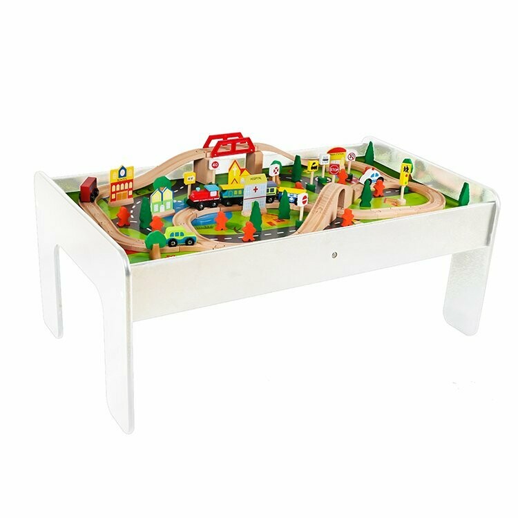 Table circuit train en bois 90 pièces WOODoudou - blanc, 98x56x40cm, livraison sous 3 jours Table circuit train en bois 90 pièces WOODoudou - blanc, 98x56x40cm, livraison sous 3 jours