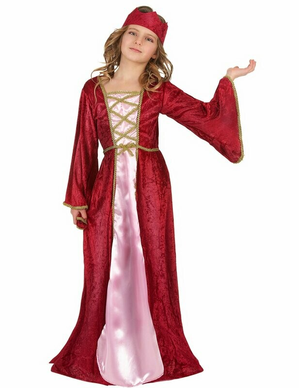 Déguisement reine médiévale rouge fille - Taille S