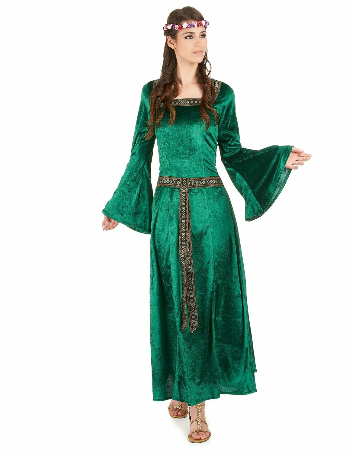 Déguisement médiéval vert effet velours femme