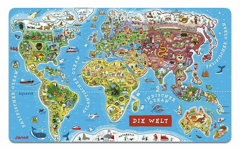 Janod - J05490 - Puzzle Monde Magnétique - Version allemande (bois), livraison sous 5 jours