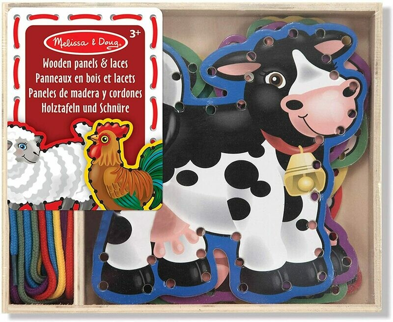 Melissa & Doug - 5 Panneaux En Bois Et 5 Lacets Assortis - Animaux De Ferme, retrait magasin 1h, livraison sous 24/48h